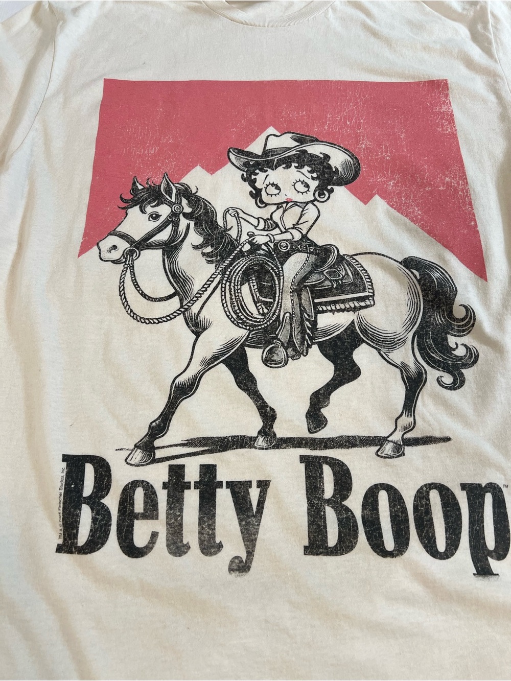 Jerzees Betty Boop Cowgirl Graphic T-Shirt Size XL Cream Western Horse Retro Tee